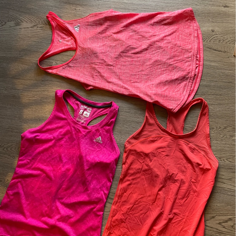 3 Adidas tank tops- womens pink & orange